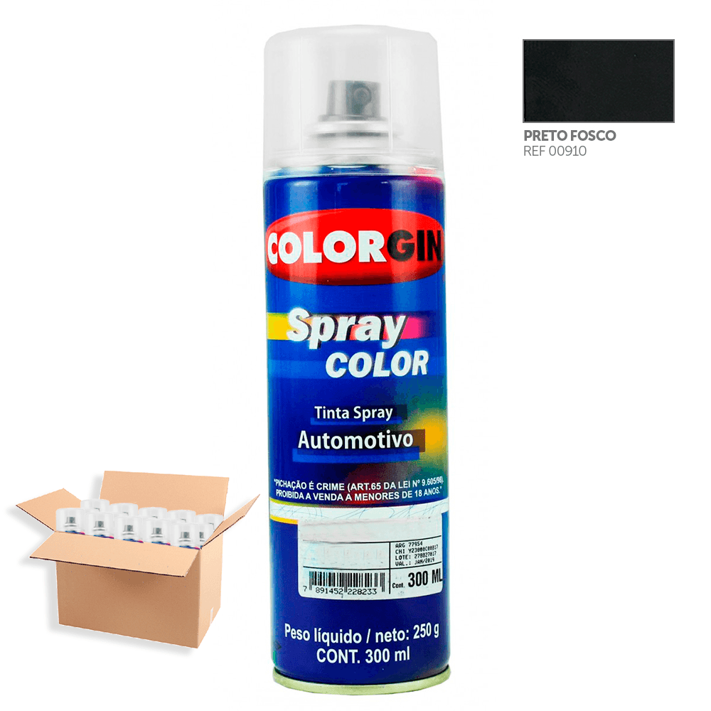 Tinta-Spray-Automotiva-Colorgin-Preto-Fosco-300mL-12Un