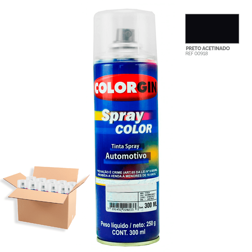 Tinta-Spray-Automotiva-Colorgin-Preto-Semi-Brilho-300mL-12Un